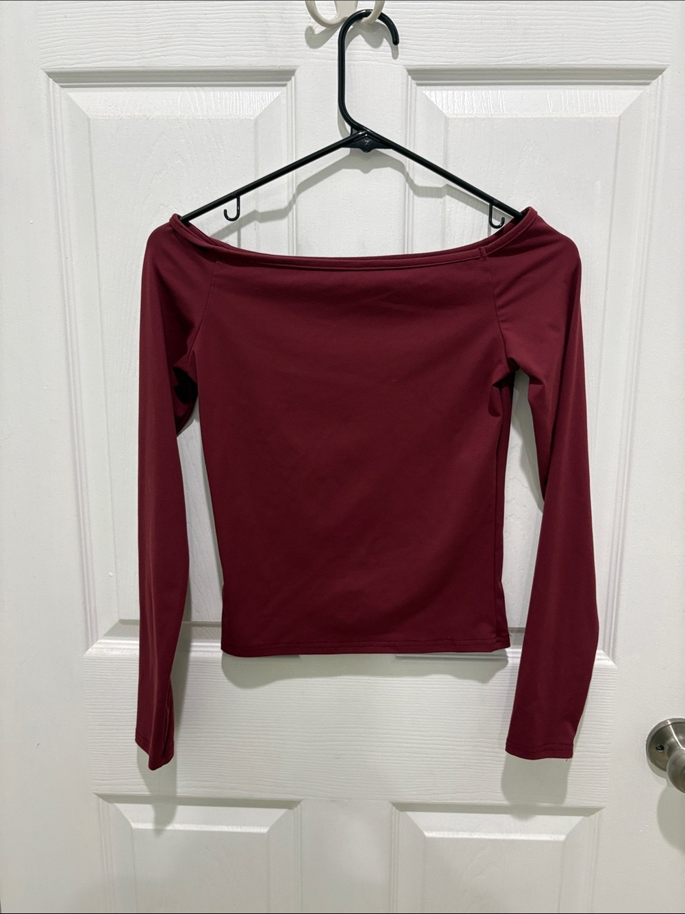 Off-Shoulder Long Sleeve Top - Burgundy